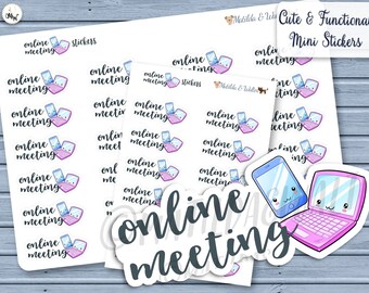 Online Meeting Sticker |  Zoom Diary Reminder | Script & Icon Kawaii Planner Sticker | Functional BUJO | Zoom Call | Printed Skype Sticker