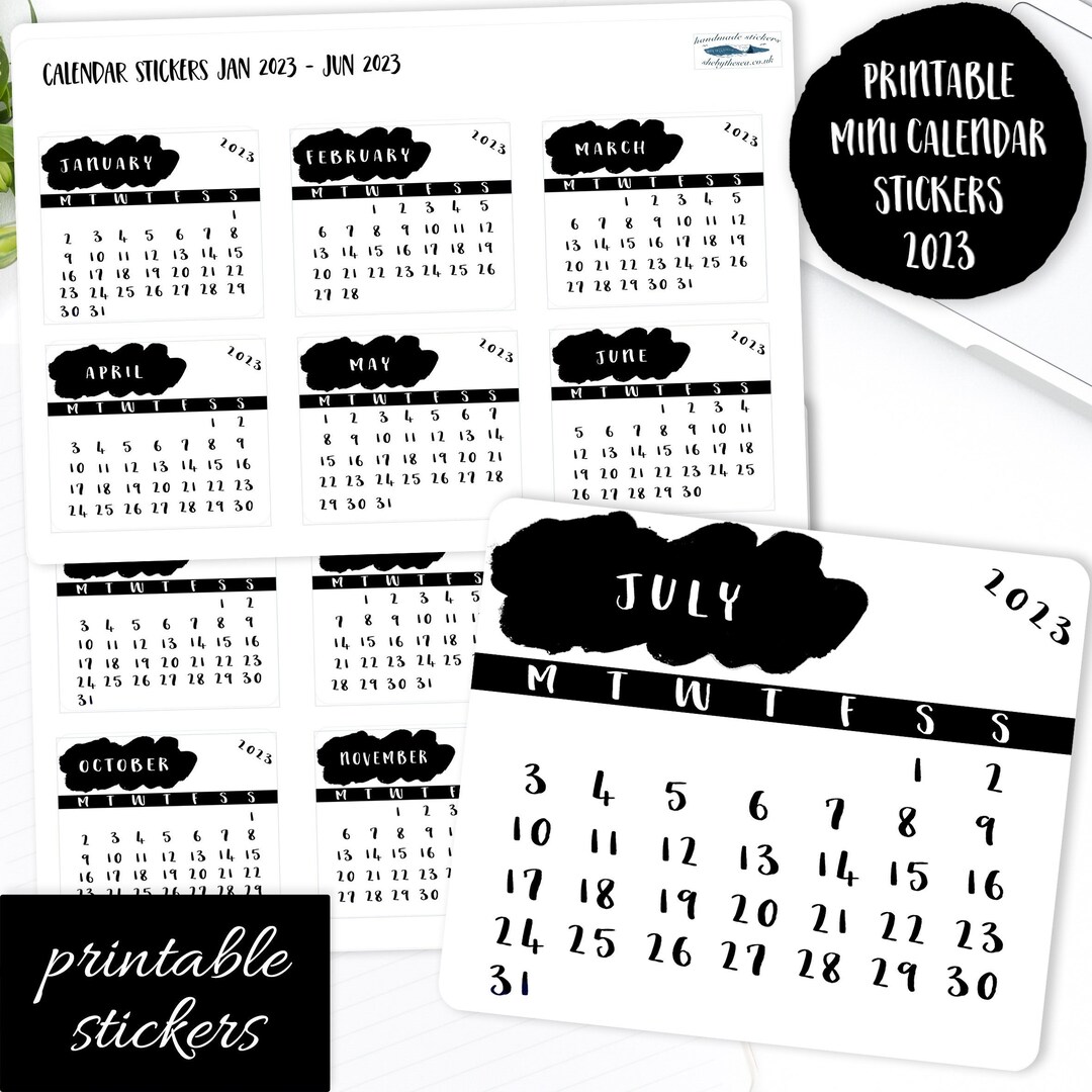 Printable Mini Planner Calendars 2023 Black and White Mono Etsy
