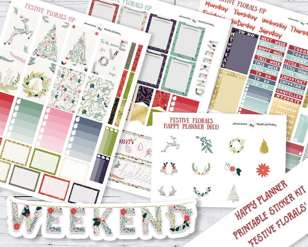 FESTIVE FLORALS - Christmas PRINTABLE Kit for Happy Planner | Xmas ...