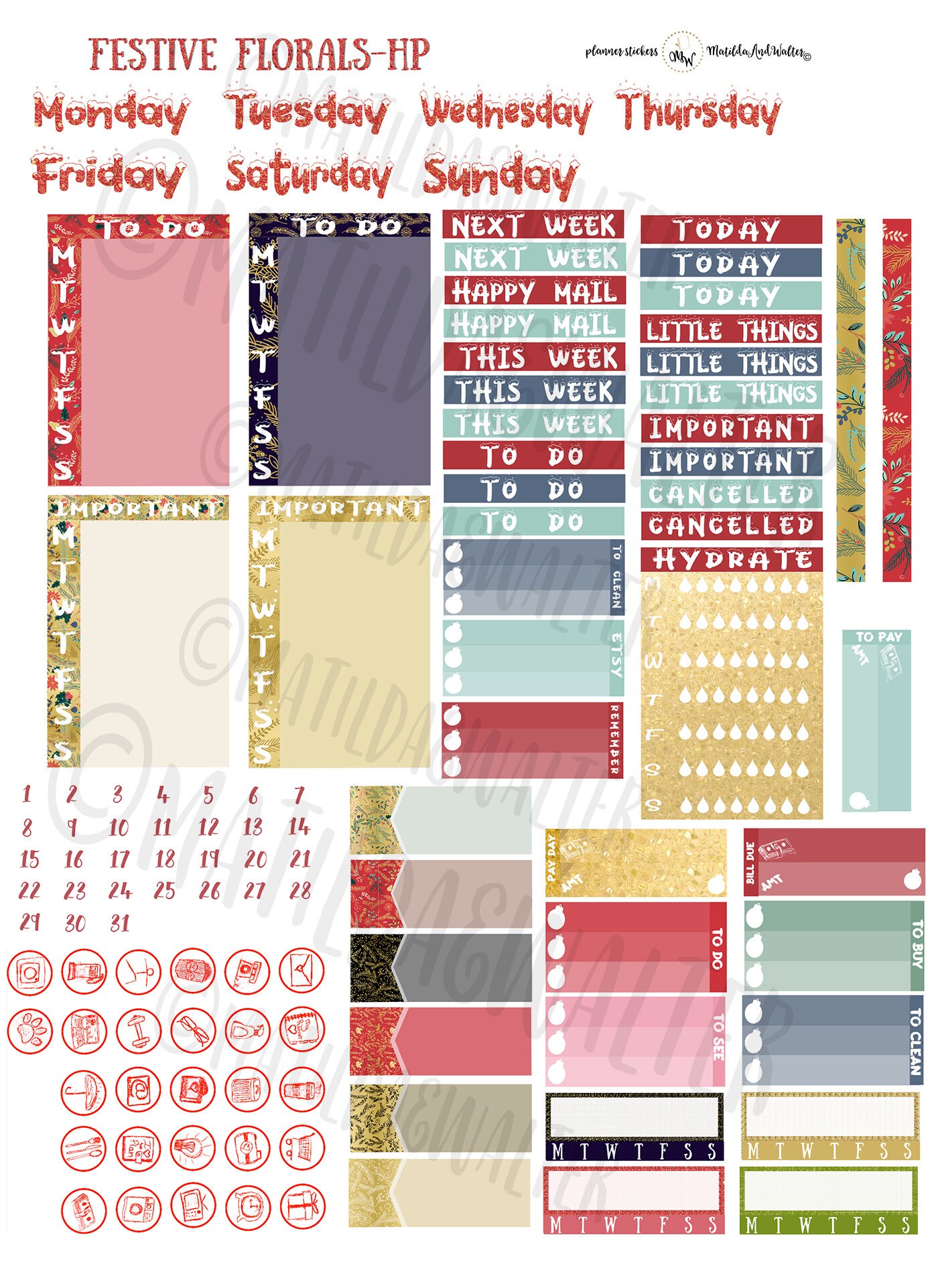FESTIVE FLORALS - Christmas PRINTABLE Kit for Happy Planner | Xmas ...