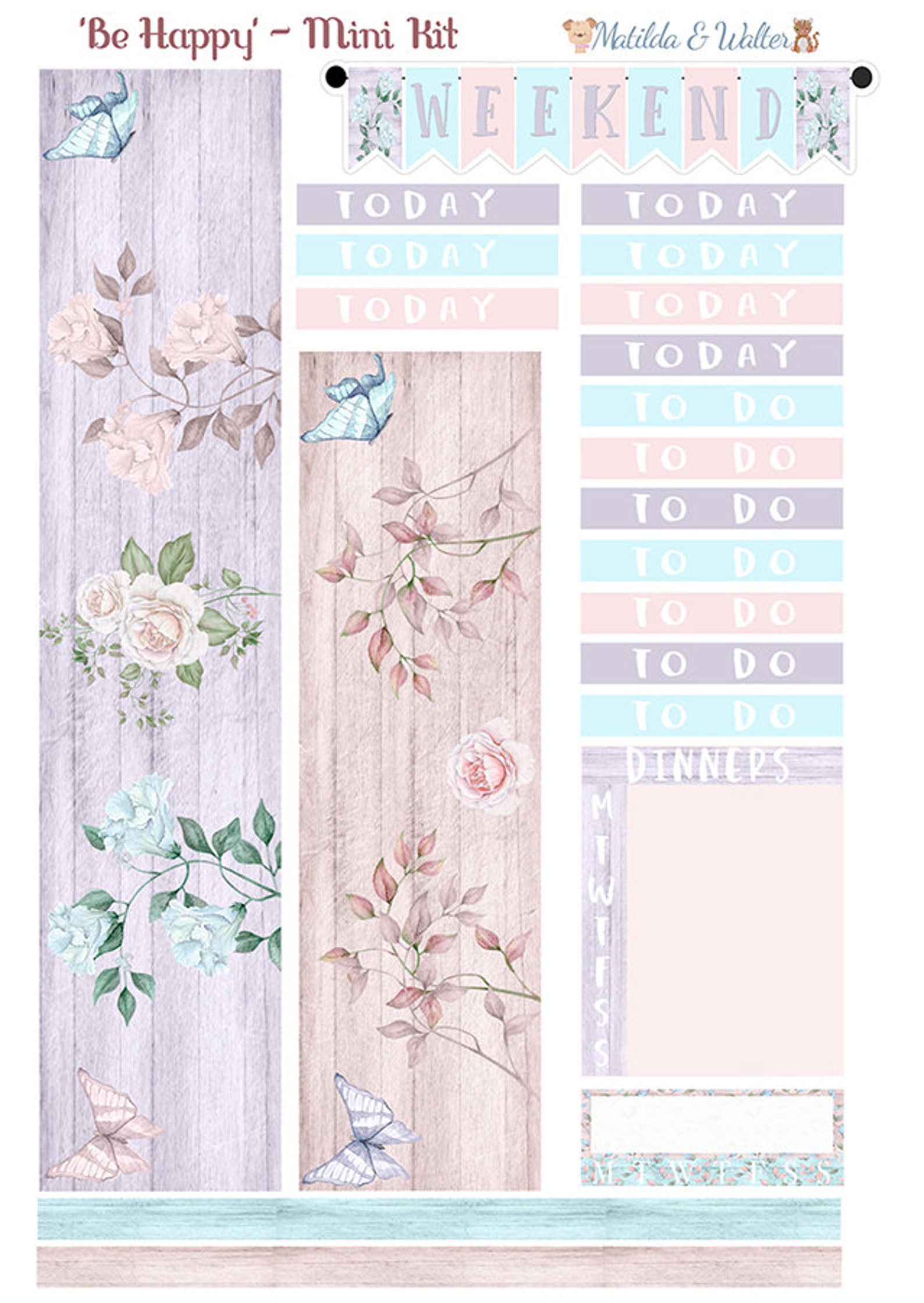 ECLP PRINTABLE Mini Sticker Kit | Pink Blue Lilac Kit | Floral ...