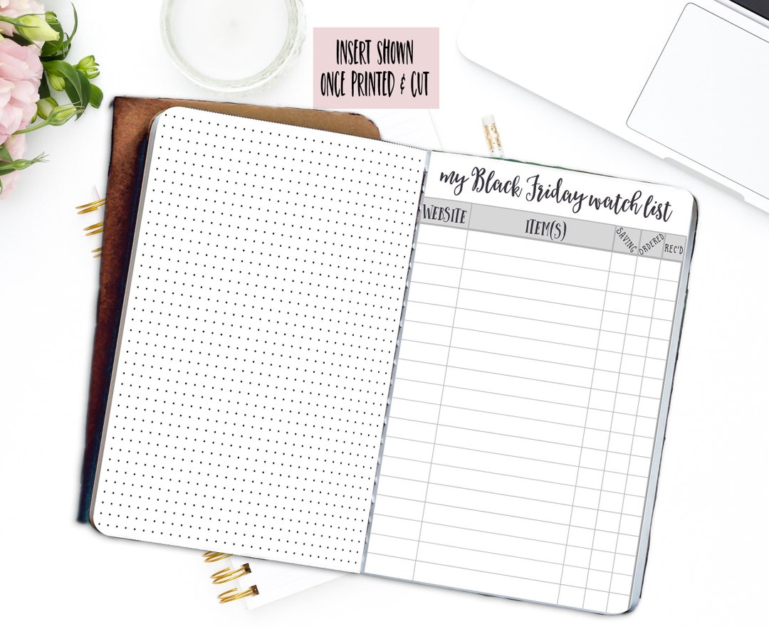 Black Friday TN Printable Insert | Travelers Notebook Black Friday List ...