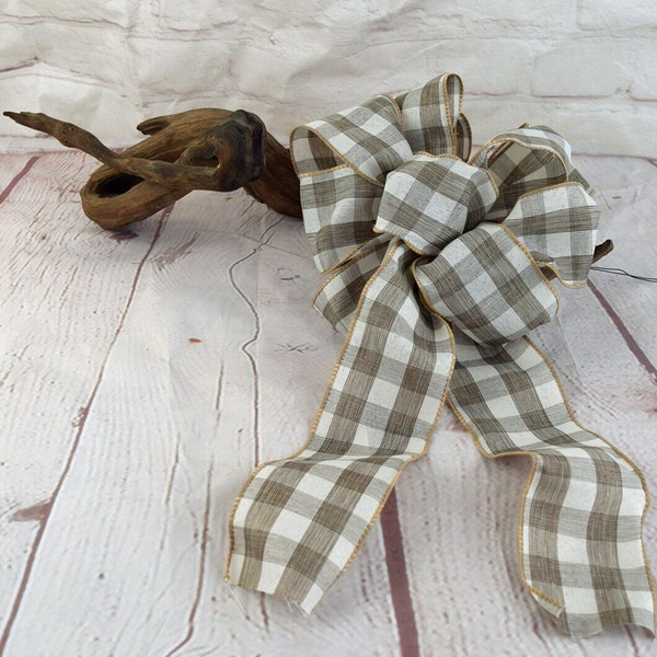 Ribbon by the yard - 2 1/2" wide wired ribbon for bows - sold by the yard (not as a bow) -Farmhouse tan & off white plaid