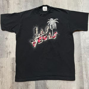 VTG Las Vegas Nevada Black 80s/90s Palm Tree Rhinestone USA Travel T Shirt