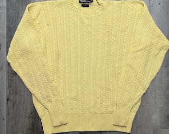 VTG Polo Ralph Lauren Cable Knit Pullover Sweater Yellow Cotton Men's XL