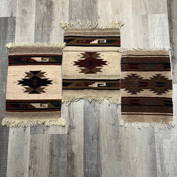 VTG Southwestern Wool Rugs Beige/Brown Aztec Striped Textile Mats Wall Hangings