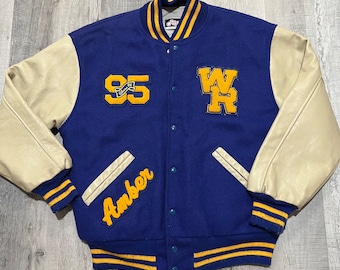 VTG Rip on Blue/Yellow 1995 Quilted Wool Amber 90s Varsity Letterman Jacket