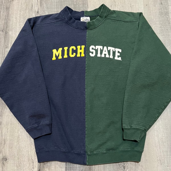 VTG Michigan Wolverines Split Color Two Tone Cotton Exchange College Sweatshirt