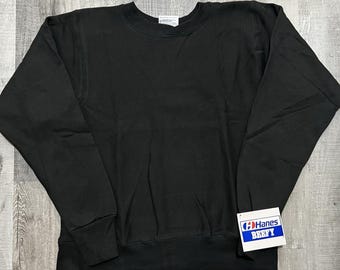 VTG Hanes Beefy Blank Black Deadstock Sweatshirt Heavy Cotton 90s NWT Essential