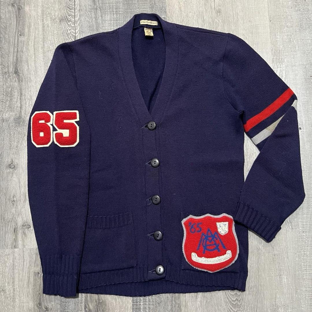 トップス 60s lettered cardigan Vintage 60s Letterman Knit Cardigan. Vintage College White