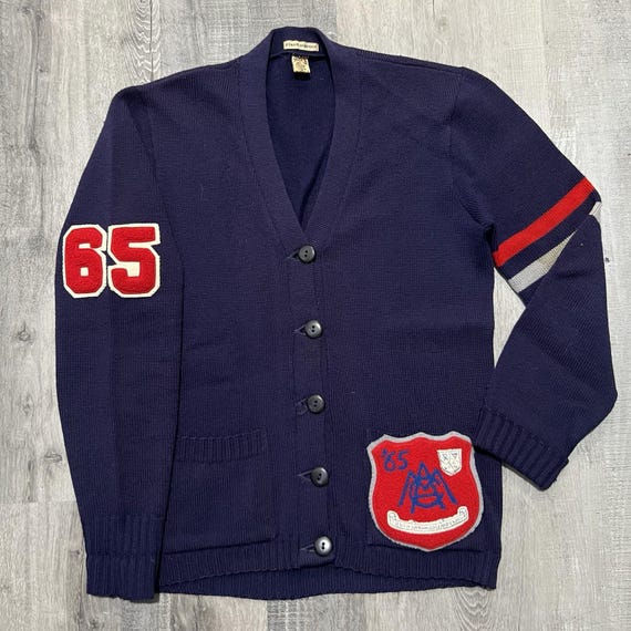 トップス 60s lettered cardigan Vintage 1960s Varsity Cardigan Sweater Black Gold 67 60s