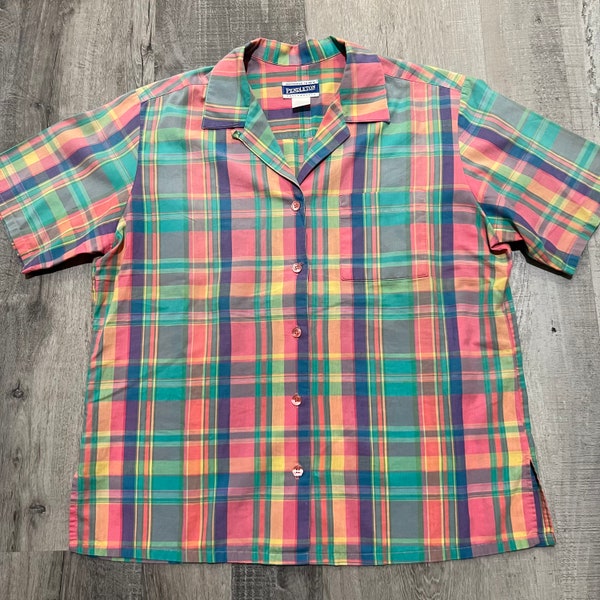 VTG Pendleton Knockabouts Pink Plaid Short Sleeve Loop Collar Button Shirt