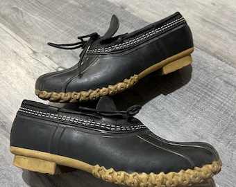 Vintage LL Bean Duck Boots Mocs Size 8 Black Rubber USA Maine Made Outdoor Men's