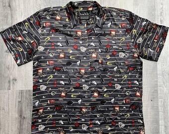 VTG Nicole Miller Casino Night Gamble Brass Knuckles Black Silk Button Shirt M