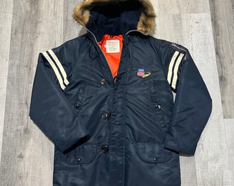 VTG Union Pacific Railroad Antarctica Parka Navy Blue Full Zip USA Jacket