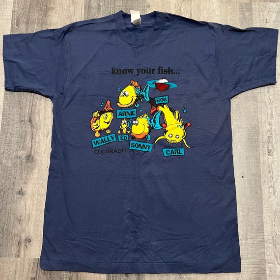 Vintage Fishing Humor Cartoon T-Shirt Large L Going Gets Tough Tough Go  Fishing