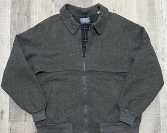 VTG Pendleton 70s/80s Grey Blouson Cruiser Plaid Lined Full Zip Bomber Jacket L