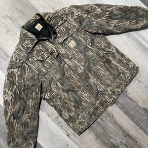 VTG Carhartt J63 MOT Jacket 90s Mossy Oak Camo Treestand Camouflage Mens L image 4