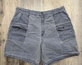 VTG Royal Knight Blue Cotton Canvas Cargo Pocket Shorts Outdoor Hiking Trek Camp