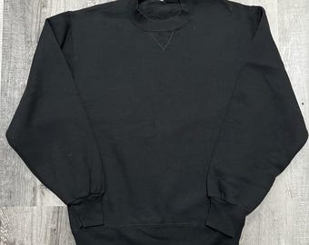 VTG Russell Athletic Blank Black Crewneck Sweatshirt Sz S Solid Essential USA