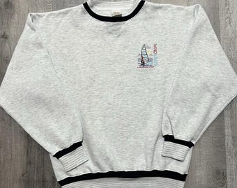 Vintage Windsurfing Sweatshirt 90s Grey Embroidered Sailing Ocean USA Medium