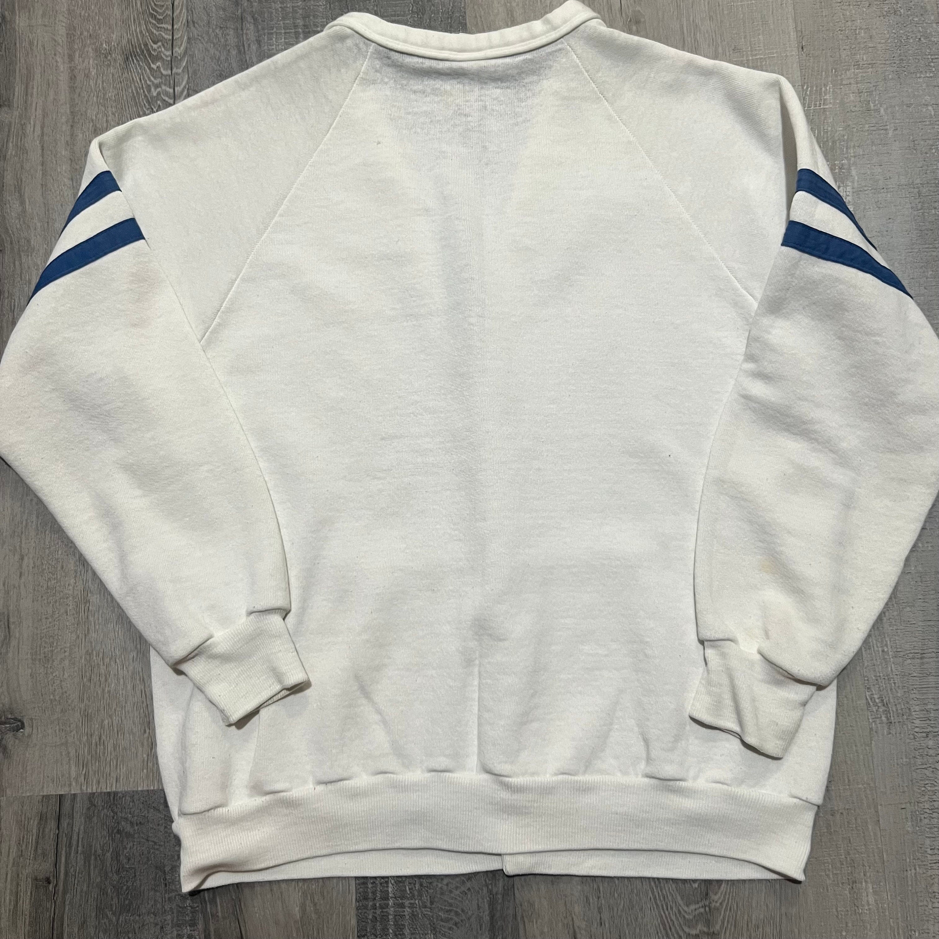 VTG Jerzees by Russell 1980s White/blue Striped Cotton Blank