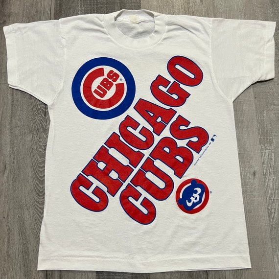 VTG Chicago Cubs 1989 White Big Graphic MLB 80s I… - image 1