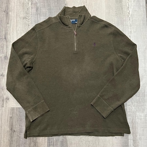VTG Polo Ralph Lauren Green 1/4 Zip Pull Over Embroidered Logo Mens L Sweater
