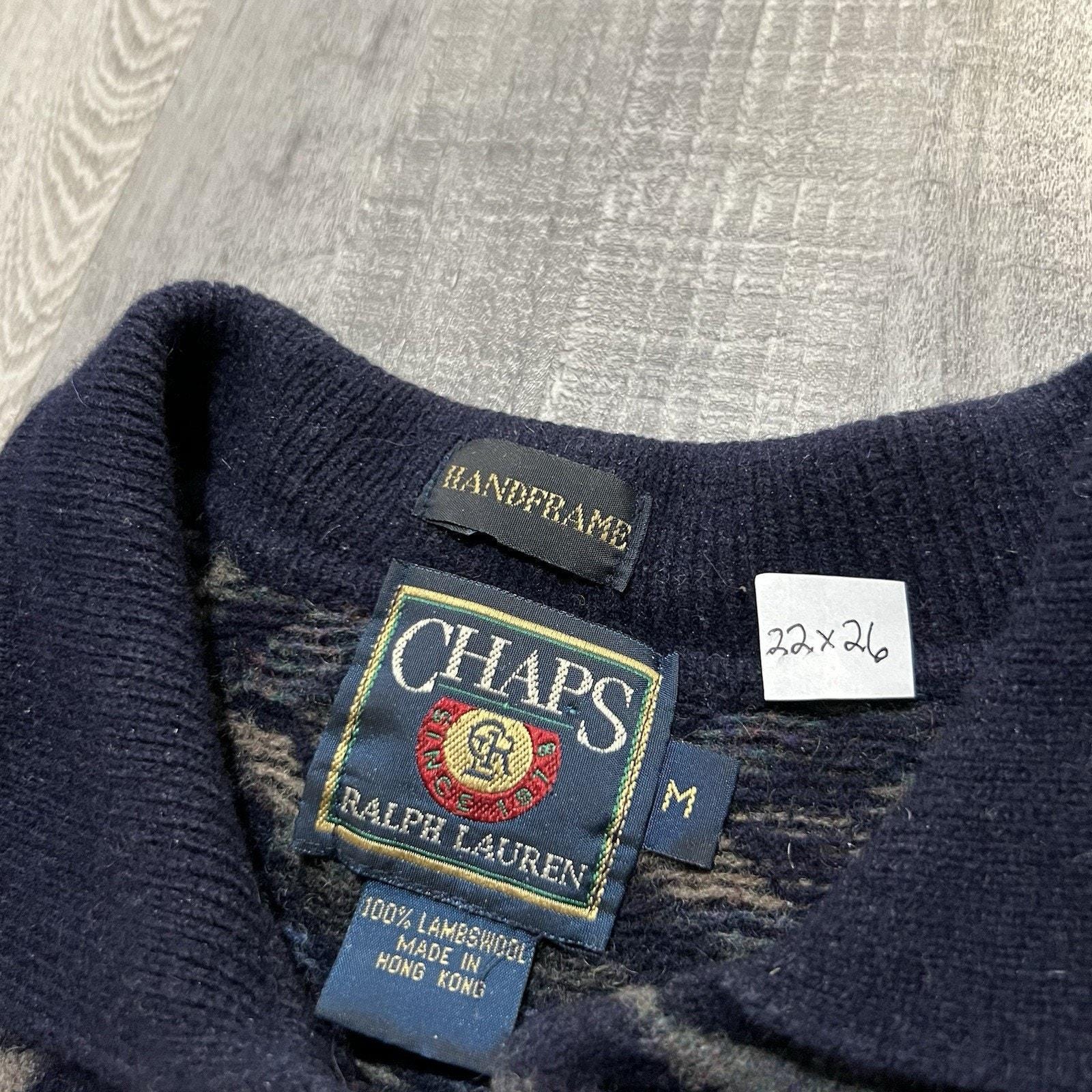 VTG Chaps Ralph Lauren Handframe Geometric Lambswool Collared Pull