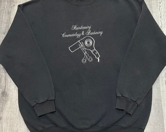 VTG Hairdressing Cosmetology Barbering 90s Black Embroidered Stylist Sweatshirt