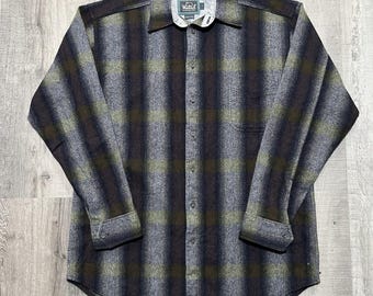 トップス USA caltop shadow plaid flannel shirt S VTG Caltop Short Sleeve Shadow Plaid Flannel Blue Grey White USA