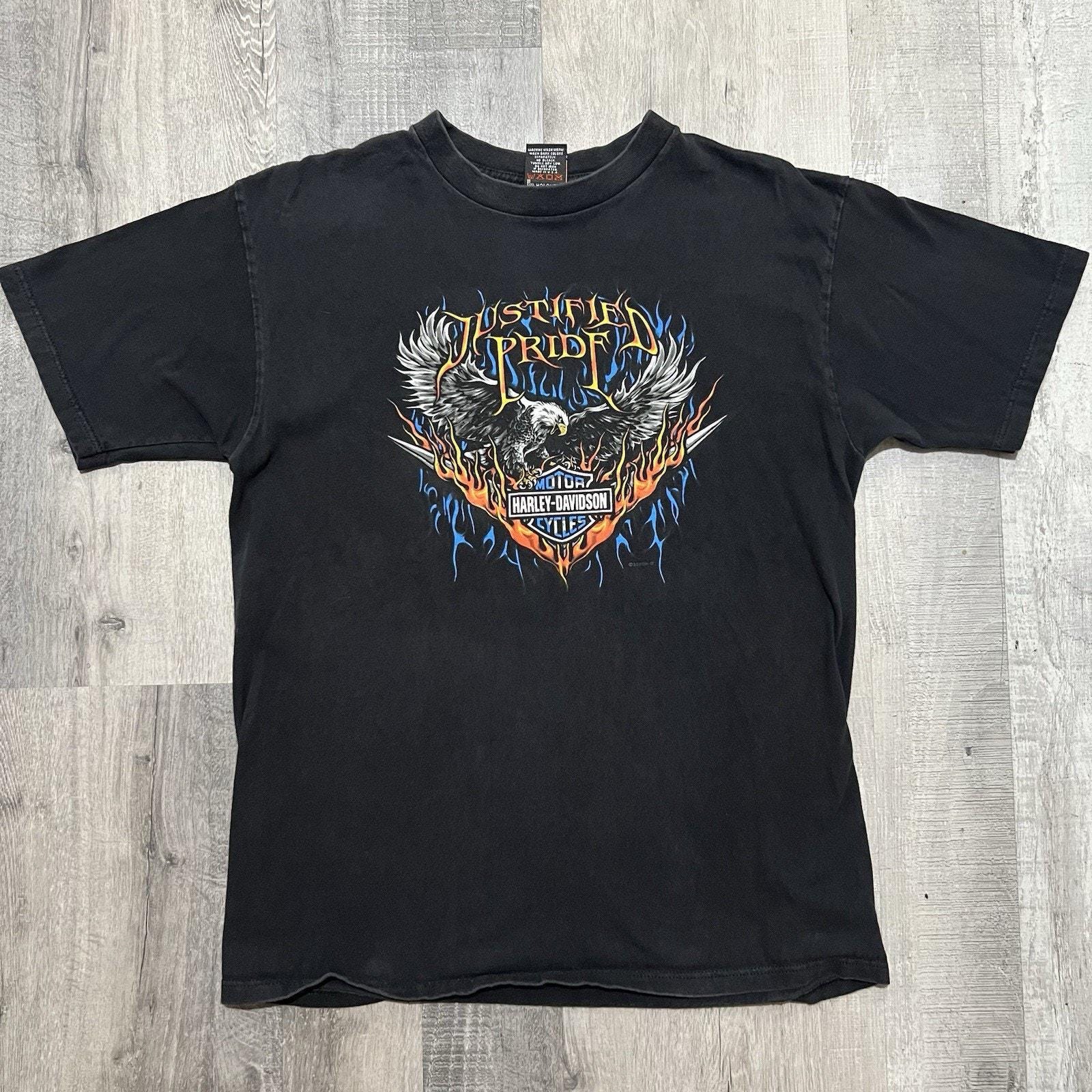 Harley Davidson Motorcycles Shirt Black Eagle Flames Justified 