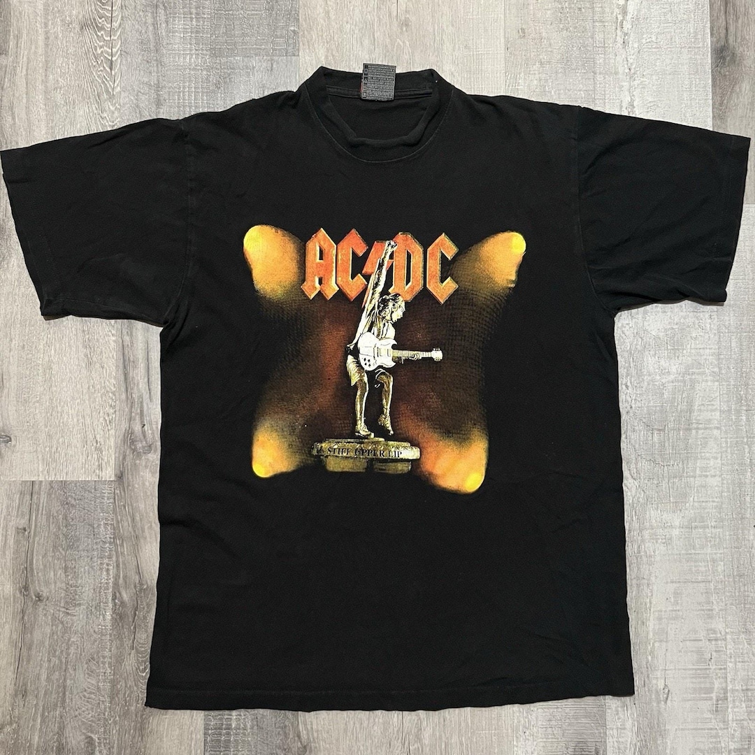 Vintage AC/DC Stuff Upper Lip Y2K Concert Band T Shirt Angus Young Rock ...
