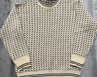 VTG Helly Hansen 70s/80s Beige Nordic Dot Wool Ribbed Knit Winter Ski Sweater