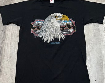 Vintage American Bald Eagle 90s Black Navajo Indian Spiritual Animal T Shirt