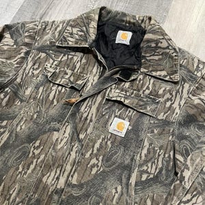 VTG Carhartt J63 MOT Jacket 90s Mossy Oak Camo Treestand Camouflage Mens L image 3