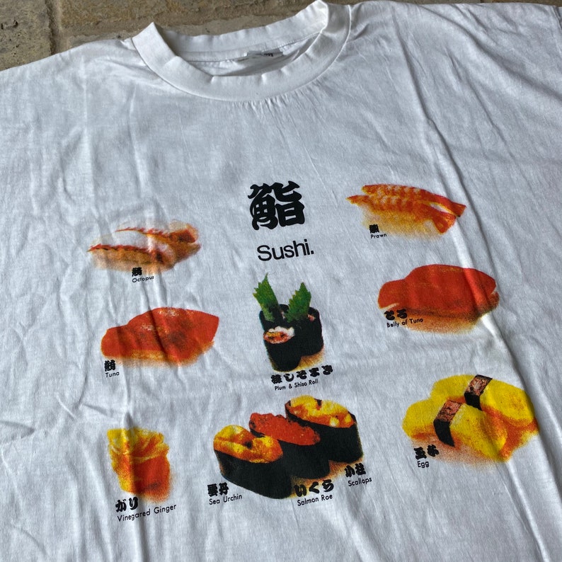 Vintage Tokyo Sushi Shiso Roll 90s Single Stitch Japanese Anime Japan Culture Tee