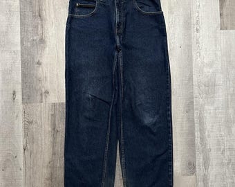 VTG Anchor Blue Jeans Mens 34 Dark Wash Baggy Wide Leg Skater 90s Y2K Hip Hop
