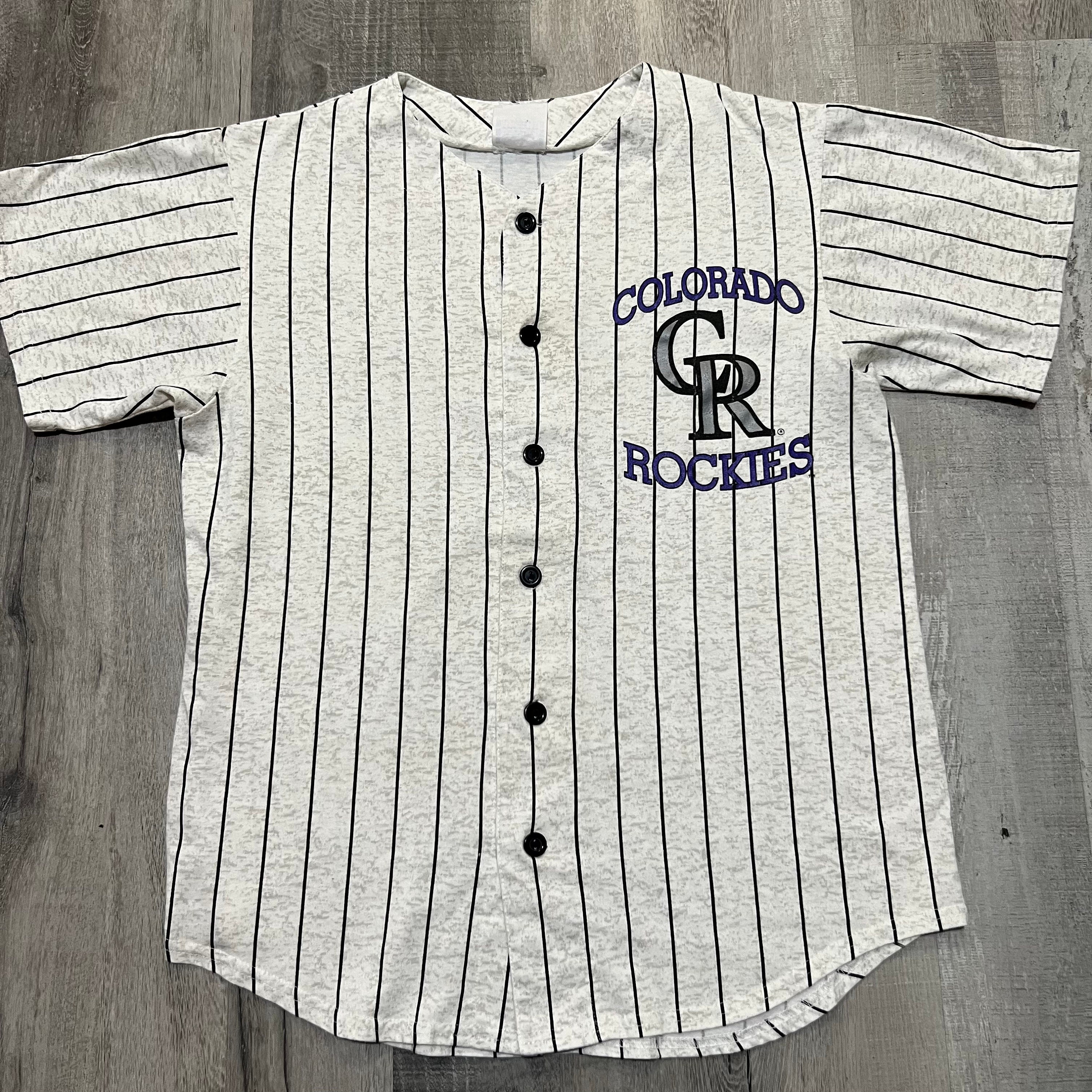 VTG Colorado Rockies Gray Pinstripe 90s MLB Bench Sportswear 