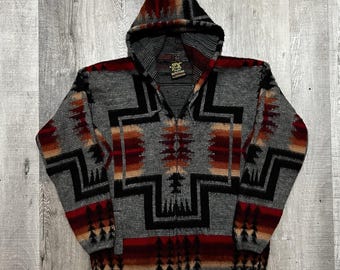 Tejidos Ruminahui Aztec Sweater Hoodie Alpaca Wool Red Ecuador Southwestern Sz S