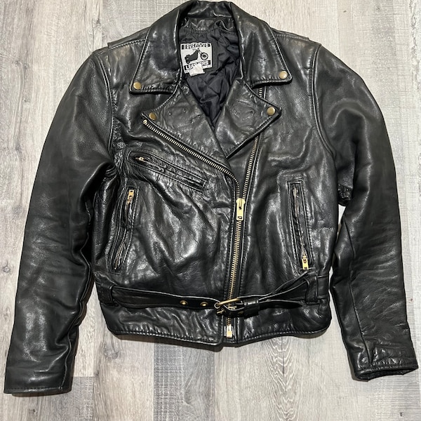 Vintage California Creations Black Leather Motorcycle Santa Rosa Biker Riding Jacket 14