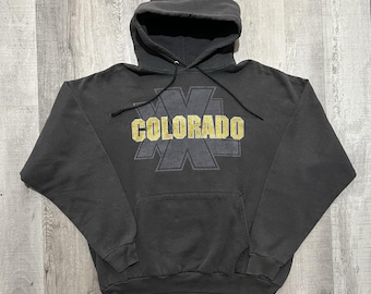 VTG Colorado Buffaloes 90s CU Buffs Faded Black College Pull Over Hoodie Sz 2XL
