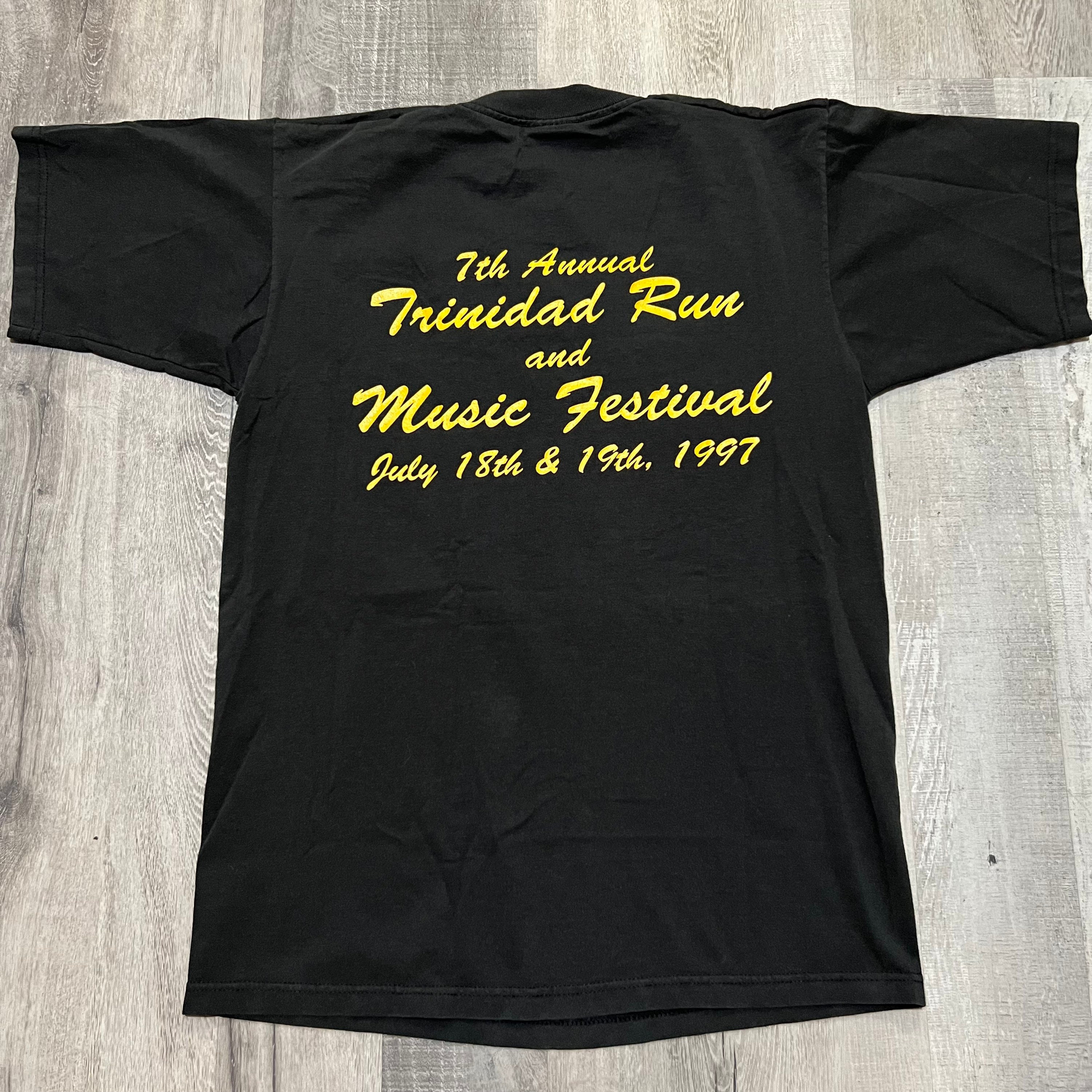 T-shirt Vintage Trinidad Run And Music Festival 1997 – Fruit Of The Loom, Taille M, Noir