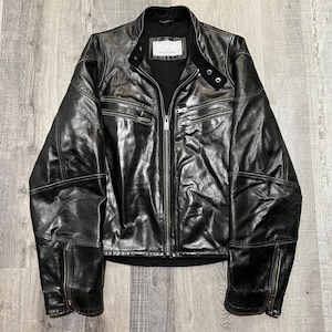 Wilsons Leather M. Julian Cafe Racer Black Double Zip Motorcycle Jacket Medium
