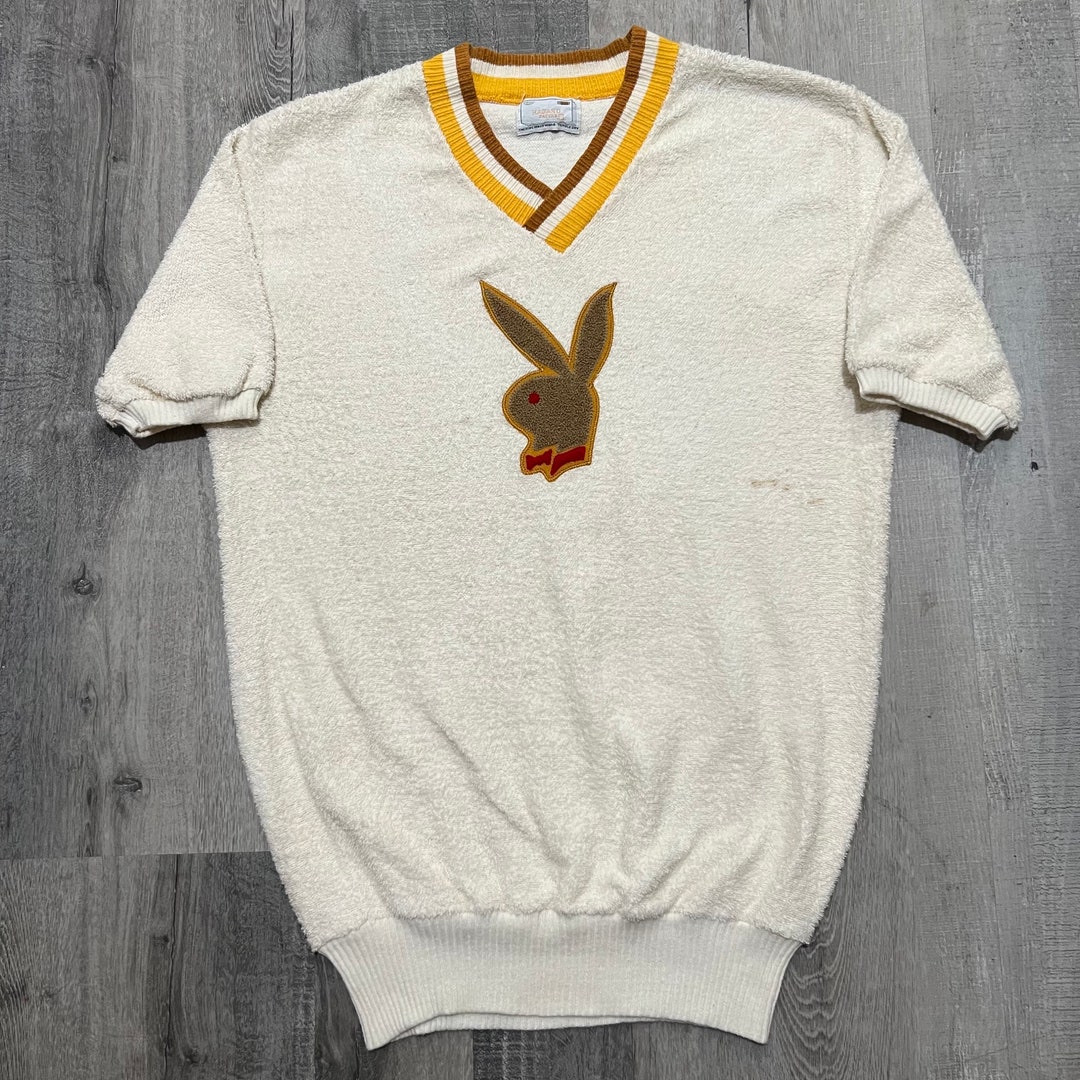 極美品　70s playboy S/S sweat Vintage 1970s Playboy White Terry Cloth Stitched Short