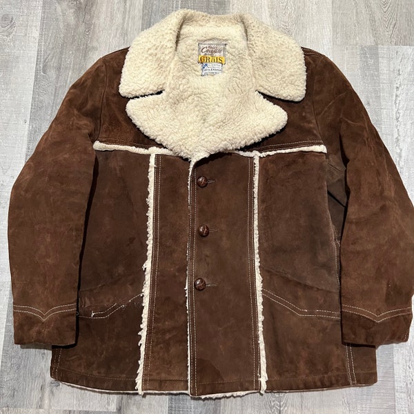 VTG Grais 60s/70s Brown Suede Split Cowhide Leather Rockabilly Western Jacket
