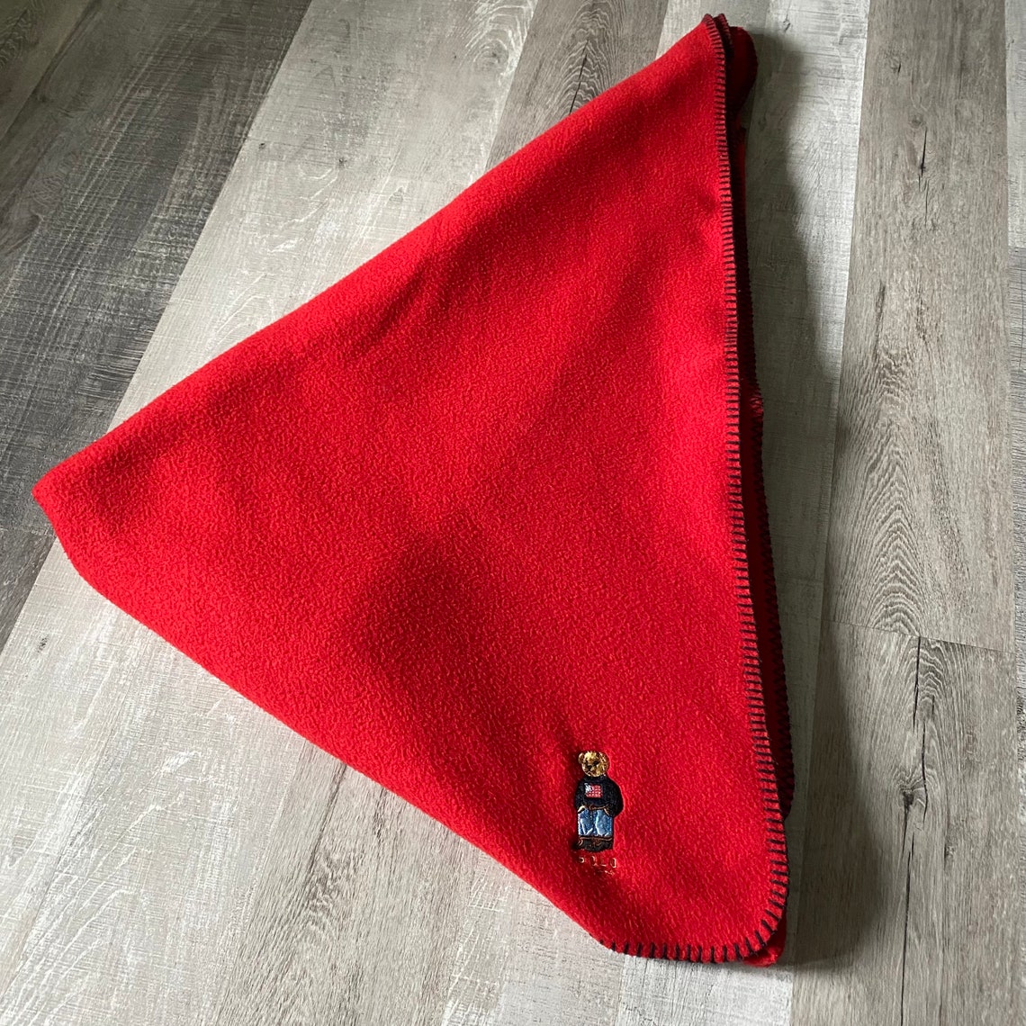 Vintage Lauren Ralph Lauren Red Fleece Polo Bear Throw Blanket Etsy
