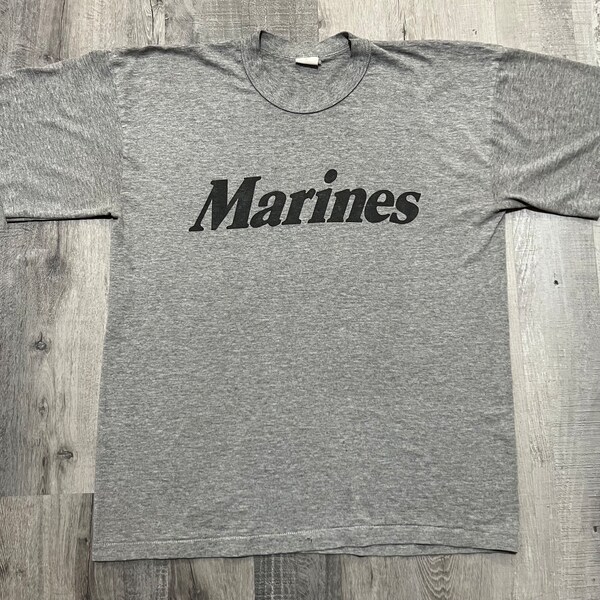 VTG United States Marines 70s/80s Grey Paper Thin Military Jarhead USA T Shirt