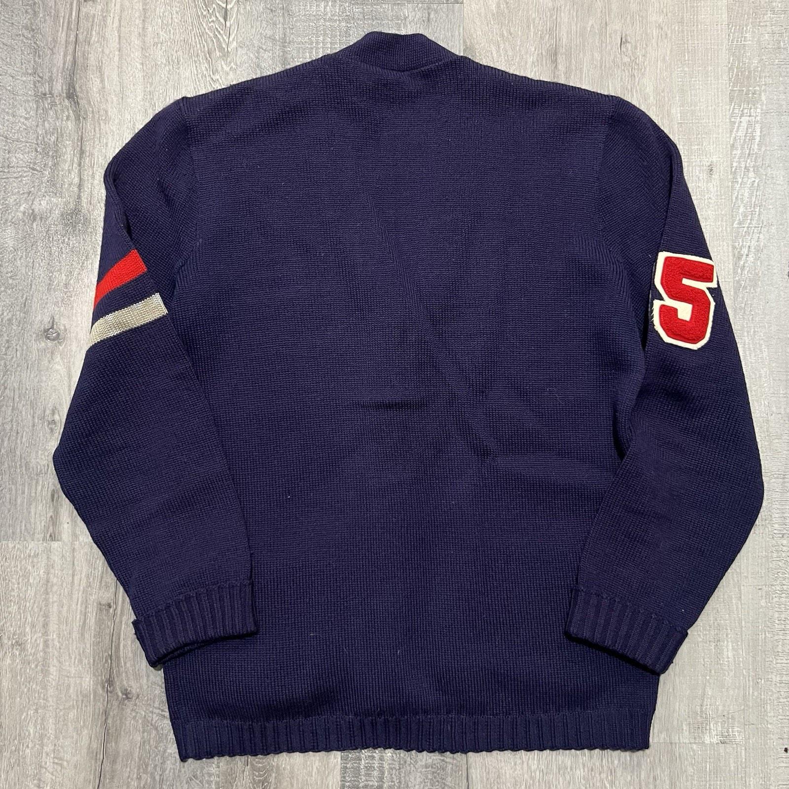 Vintage 60s Varsity Letterman Cardigan Sweater Blue Striped