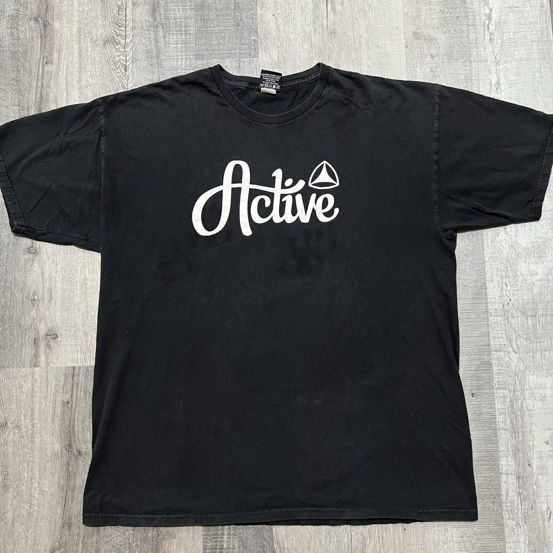 VTG Active Ride Shop Black Distressed Skater Short Sleeve Logo Shirt ...